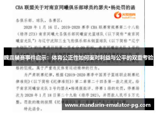 魏震禁赛事件启示：体育公正性如何面对利益与公平的双重考验